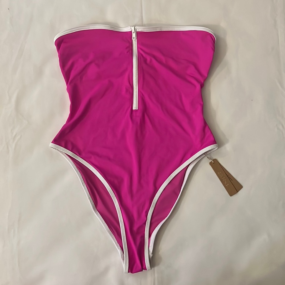 SKIMS ZIP-UP SWIM STRAPLESS ONE PIECE